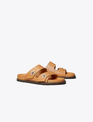 Tory Burch Round Toe Leather Dual Strap Sandals