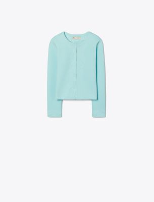 Tory Burch Kendra Embossed Cardigan In Atoll Blue