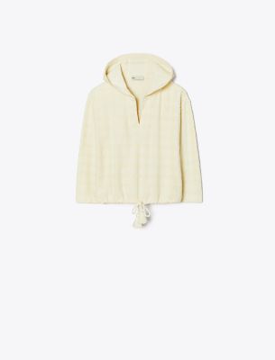 Tory Burch Terry V-neck Hooded Sweatshirt In New Ivory
