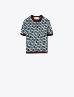 Tory Sport Tory Burch Jacquard Sweater In Aqua Blue Linked Geo 3 Color