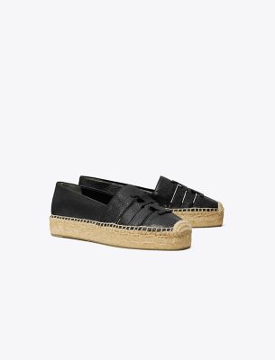 Tory Burch Multi Strap Platform Espadrilles With Cut-out Design In Black