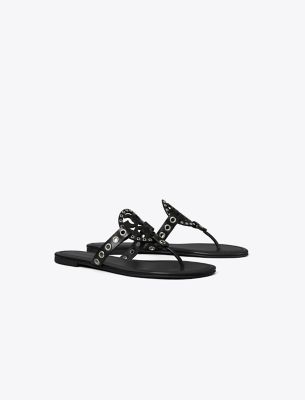 Tory Burch Miller Eyelet T-strap Flat Sandals In Black