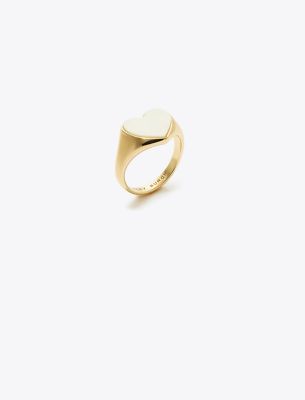 Tory Burch Heart Signet Ring In Tory Gold/mother Of Pearl