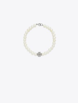 Tory Burch Kira Pearl Bracelet In Tory Silver/crystal/pearl