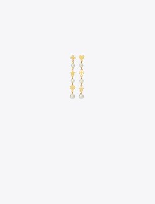 Tory Burch Kira Linear Pearl Earring In Tory Gold/pearl