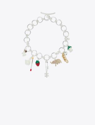 Tory Burch Charm-detail Necklace In Light Silver/multi
