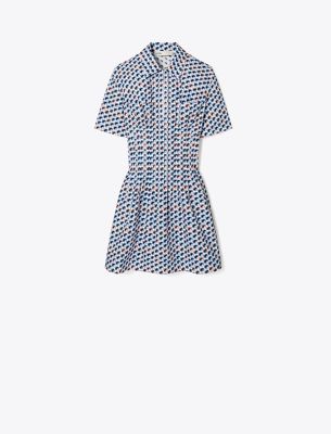Tory Burch Printed Cotton Poplin Dress In Blue Candy Dots