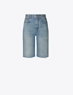 Tory Burch Distressed Denim Shorts In Blue