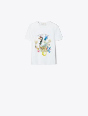 Tory Burch Lucky Duck Cotton T-shirt In White Charm Duck T-shirt