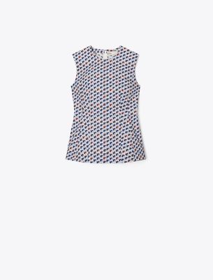 Tory Burch Printed Cotton Poplin Top In Blue Candy Dots