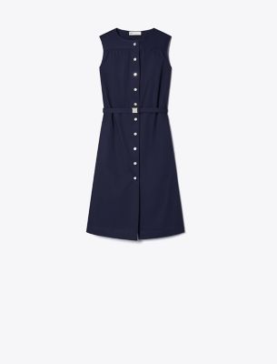 Tory Burch Cotton Poplin Dress In Medium Navy
