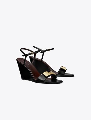 Tory Burch Gigi Ankle Strap Wedge Sandal In Perfect Black/gold