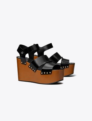 Tory Burch Studded Platform Wedge Sandal In Perfect Black