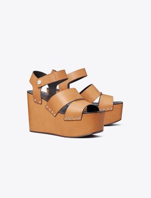 Tory Burch Stud Platform Wedge Sandal In Camello