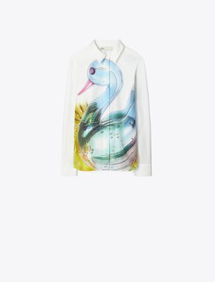 Tory Burch Lucky Duck Shirt In Blue Glass Swan