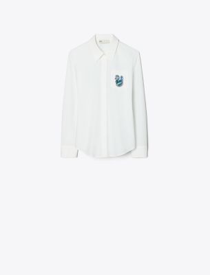 TORY BURCH COTTON POPLIN DUCK BUTTON DOWN 
