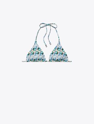 Tory Burch Printed Triangle Bikini Top In Blue Glass Swan Allover