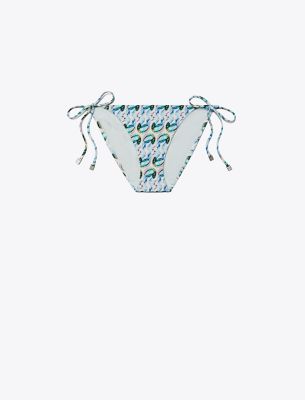Tory Burch Printed String Bikini Bottom In Blue Glass Swan Allover