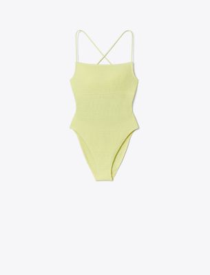 Tory Burch Smocked Swimsuit In Lumen