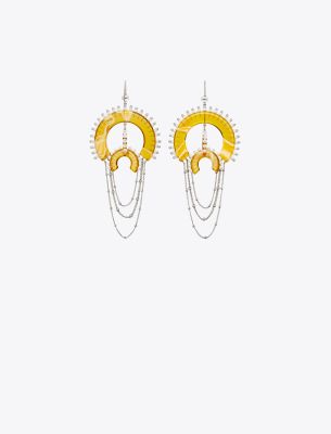 Tory Burch Bead And Resin Chandelier Earrings In Antique Tory Silver/multi