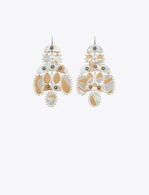 Tory Burch Abstract Beaded Chandelier Earrings In Antique Tory Silver/multi