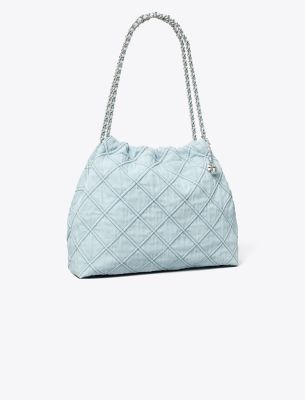 TORY BURCH FLEMING SOFT DENIM HOBO BAG 