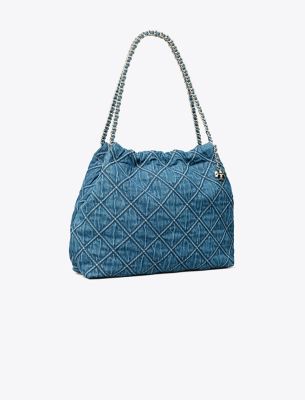 Tory Burch Fleming Soft Denim Hobo Bag