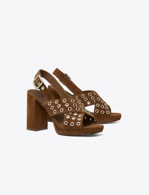 Tory Burch Cross-band Heeled Sandal In Brown