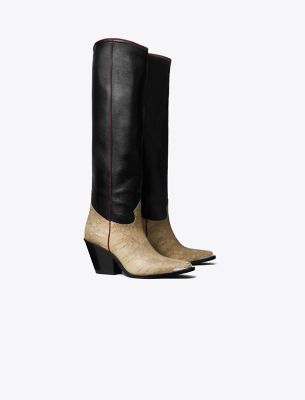 Tory Burch Western Tall Boot In Perfect Black/cream Roccia