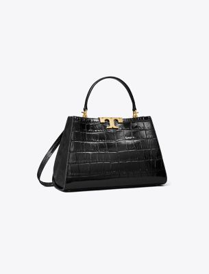 Tory Burch Eleanor Croc-embossed Satchel In Black