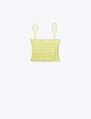 Tory Burch Smocked Viscose Top In Lumen