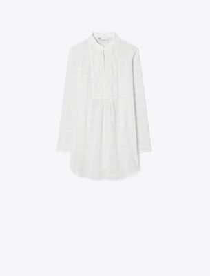 Tory Burch Plaid Cotton Beach Shirt In Blue Plaid