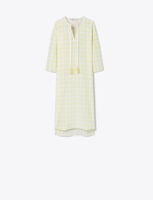 Tory Burch Plaid Cotton Caftan In Lumen Plaid
