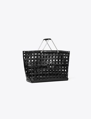Tory Burch Ella Croc-embossed Market Tote In Black