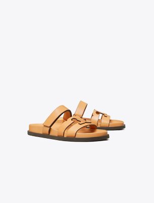 Tory Burch Ines Sport Leather Slide Sandals In Camello