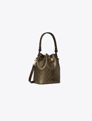 TORY BURCH T MONOGRAM COATED CANVAS BUCKET BAG 