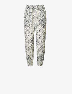 Tory Burch Silk Cotton Beach Pant With Abstract Pattern In New Ivory Distressed Pixelated Logo