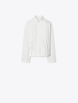 Tory Burch Cotton Poplin Bomber Shirt In White
