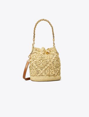 Tory Burch T Monogram Raffia Bucket Bag
