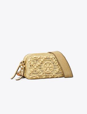 Tory Burch T Monogram Mini Miller Raffia Crossbody Bag