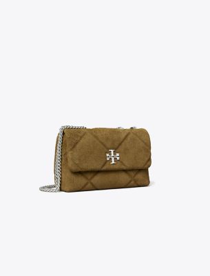 Tory Burch Kira Diamond Quilt Suede Small Convertible Bag Deep Olive In Green