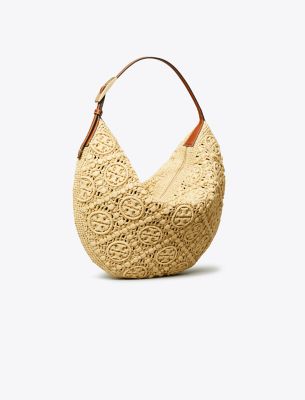 Tory Burch T Monogram Raffia Balloon Bag