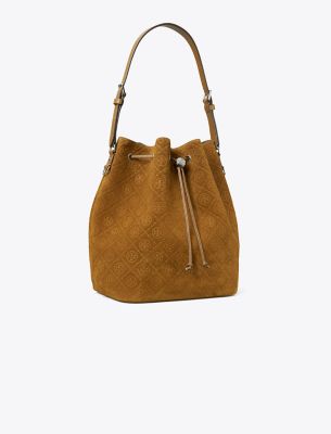 Tory Burch T Monogram Suede Oversized Bucket Bag In Brown