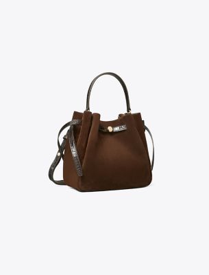 Tory Burch Romy Suede Bucket Bag In Brown