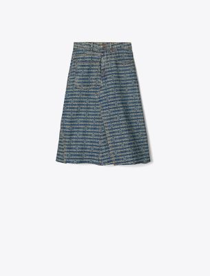 Tory Burch Deconstructed Denim Skirt In Sublime Jacquard + Vintage Wash
