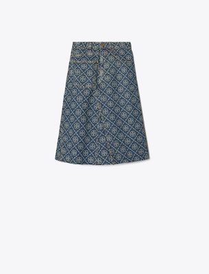 Tory Burch Deconstructed Denim Skirt In T-monogram Vintage Wash