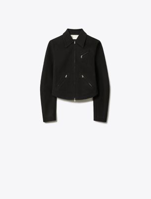 Tory Burch T Monogram Wool Biker Jacket In Black