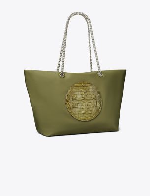 Tory Burch Ella Croc Chain Tote In Green