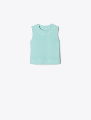 Tory Burch Embossed Viscose Shell Top In Atoll Blue