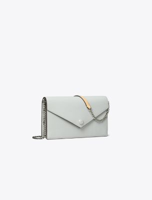Tory Burch Pebble Envelope Chain Wallet In Gray